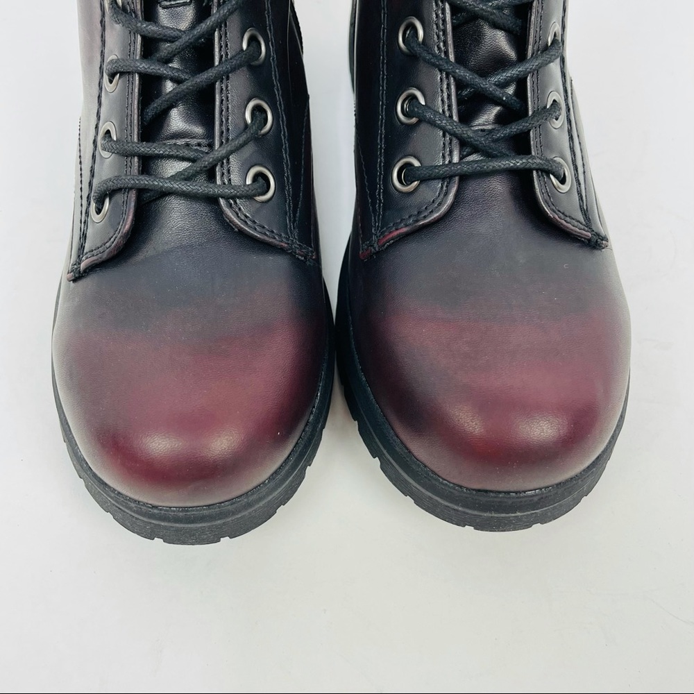 SO Women Burgundy Combat Boots Faux Leather Laced Up - Picture 3 of 10